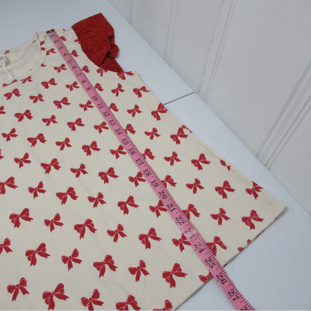 Kate Quinn Organic Cotton Retro Flutter Tee Red Bow Print Size Large - Picture 13 of 14